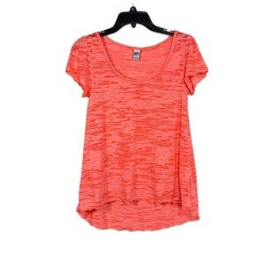 Kavio! Girl Florescent Salmon Color Ruffled Edge Sheer Mottled Tee